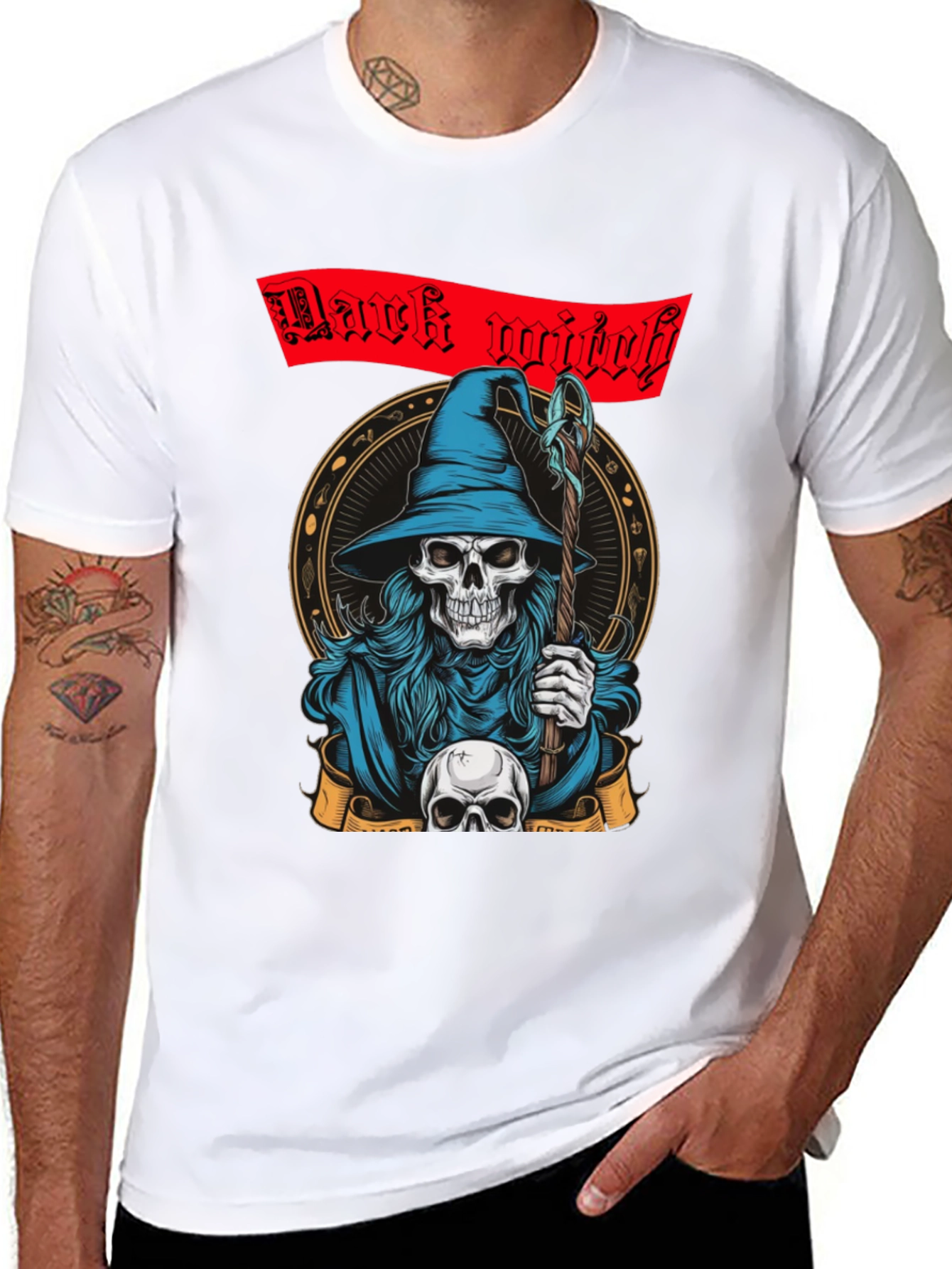 Dark Witch Graphic Tee - Skull Wizard T-Shirt