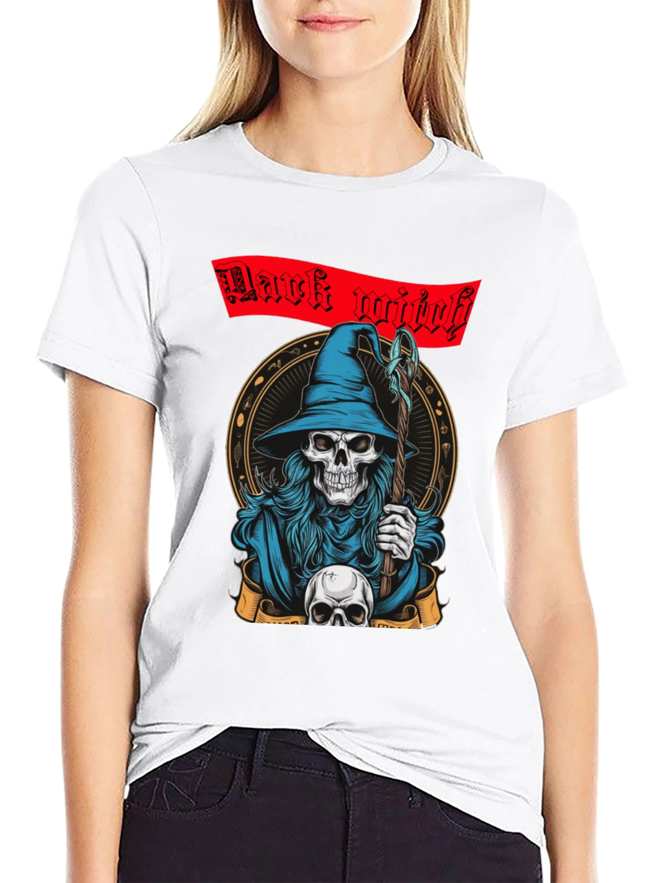 Dark Witch Graphic Tee - Skull Wizard T-Shirt