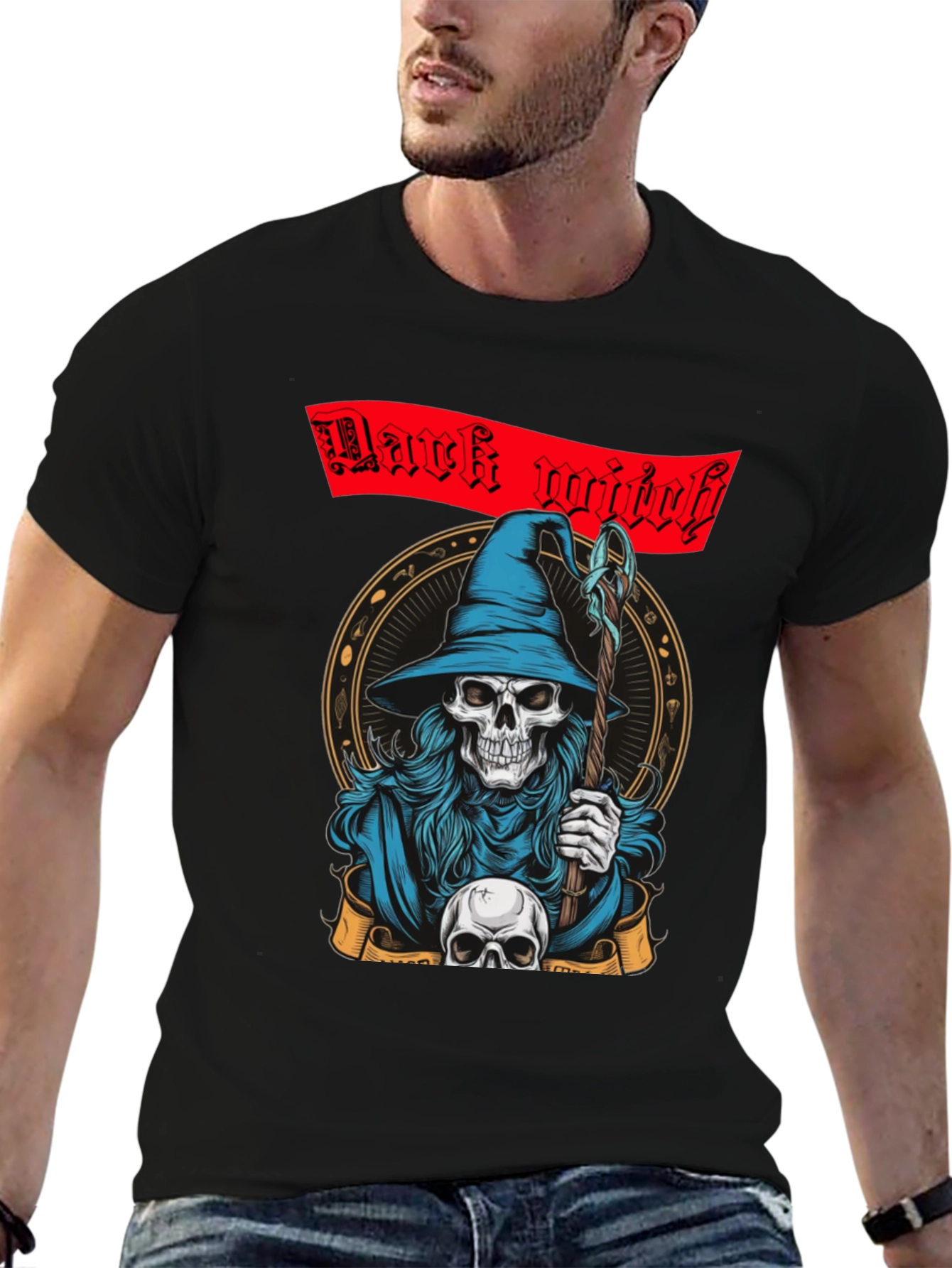 Dark Witch Graphic Tee - Skull Wizard T-Shirt
