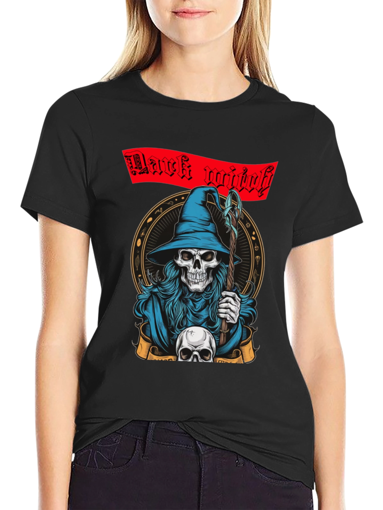 Dark Witch Graphic Tee - Skull Wizard T-Shirt