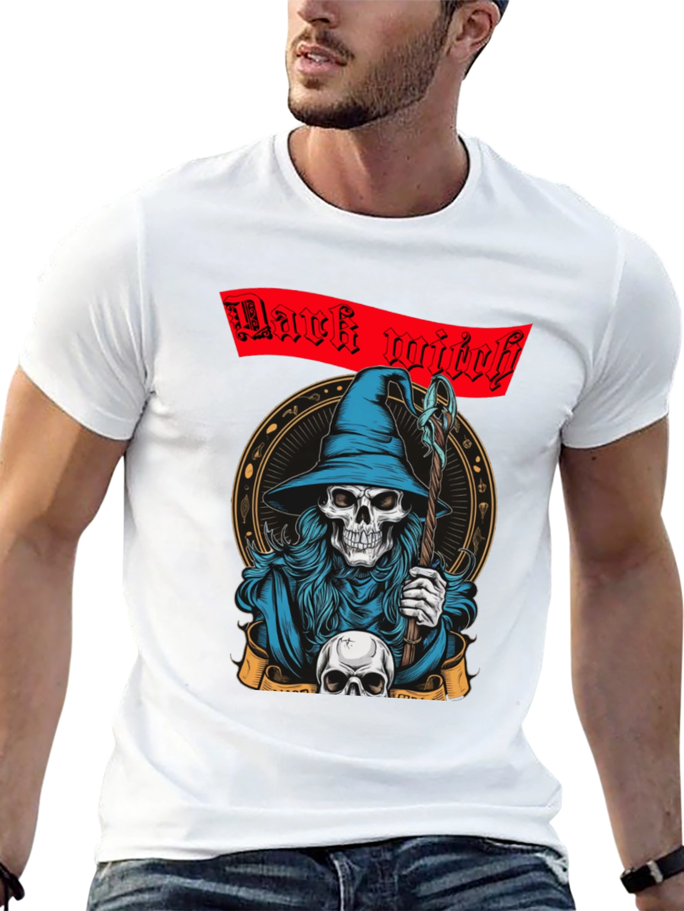 Dark Witch Graphic Tee - Skull Wizard T-Shirt