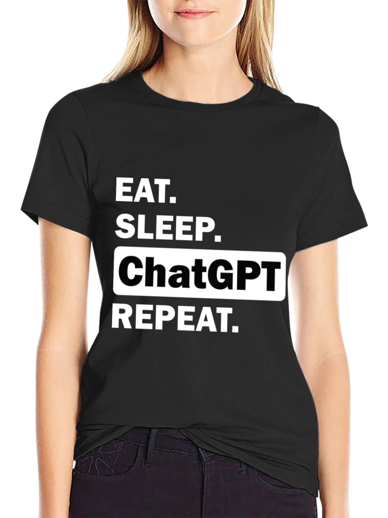 Eat Sleep ChatGPT Repeat Black T-Shirt
