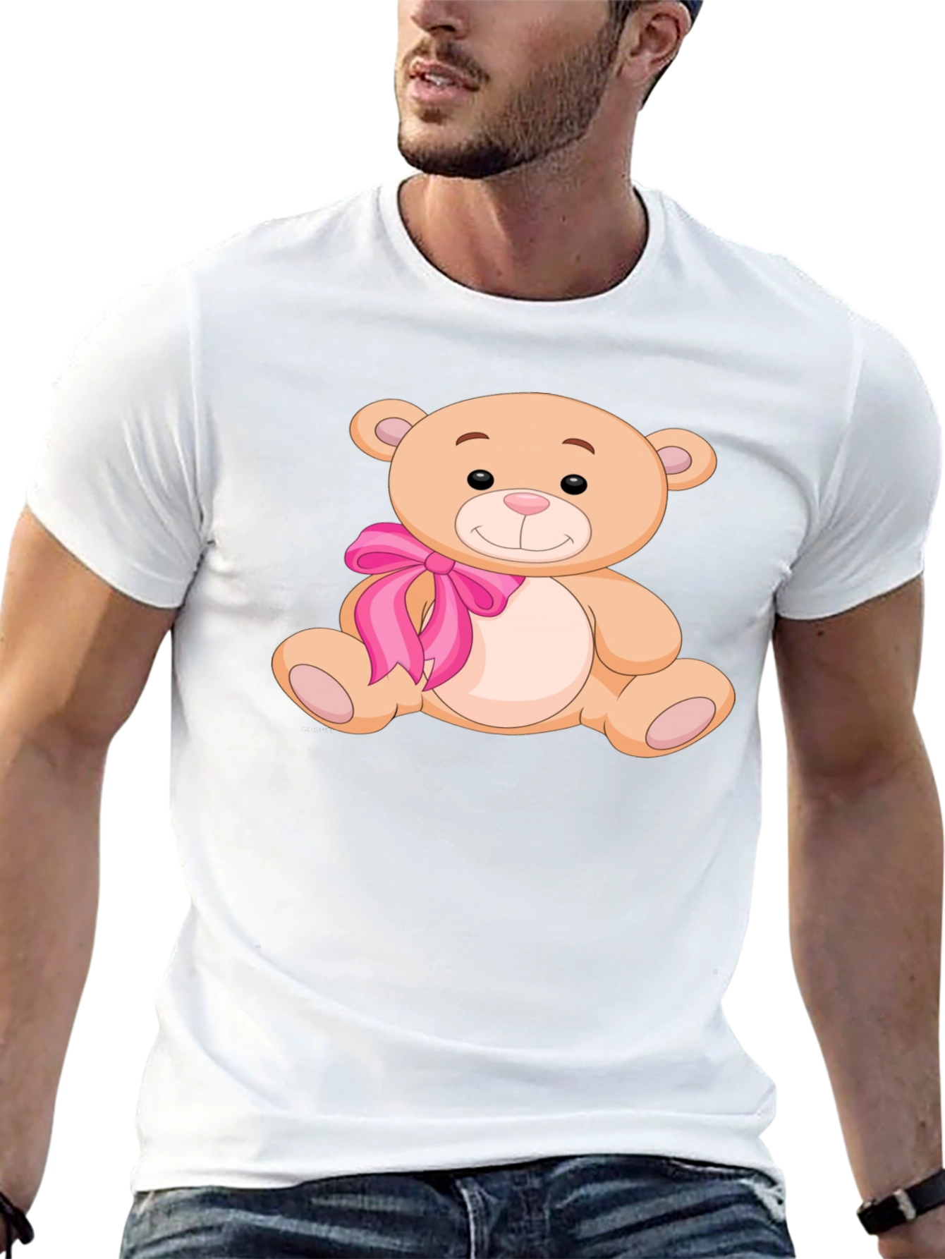 Cute Teddy Bear Graphic Tee - Mens Black T-Shirt