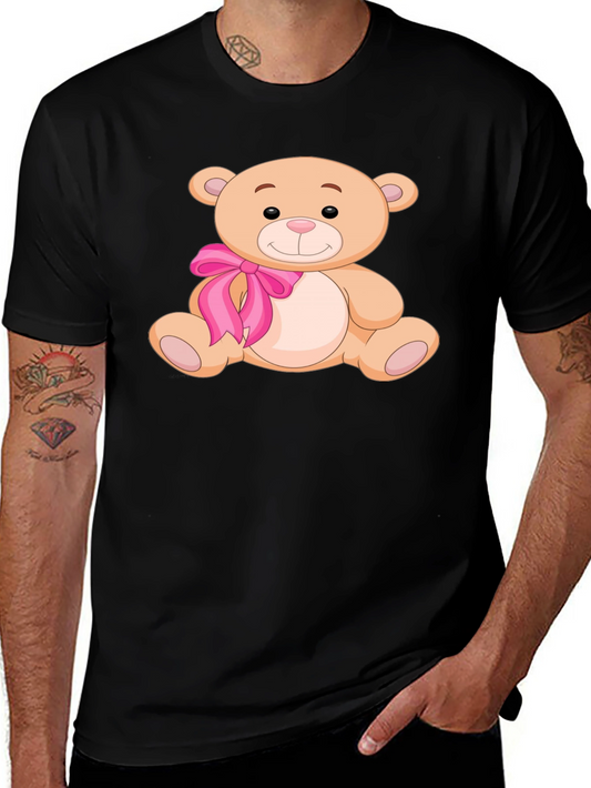 Cute Teddy Bear Graphic Tee - Mens Black T-Shirt