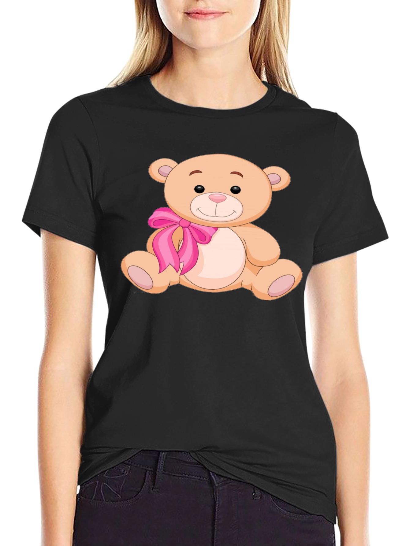 Cute Teddy Bear Graphic Tee - Mens Black T-Shirt