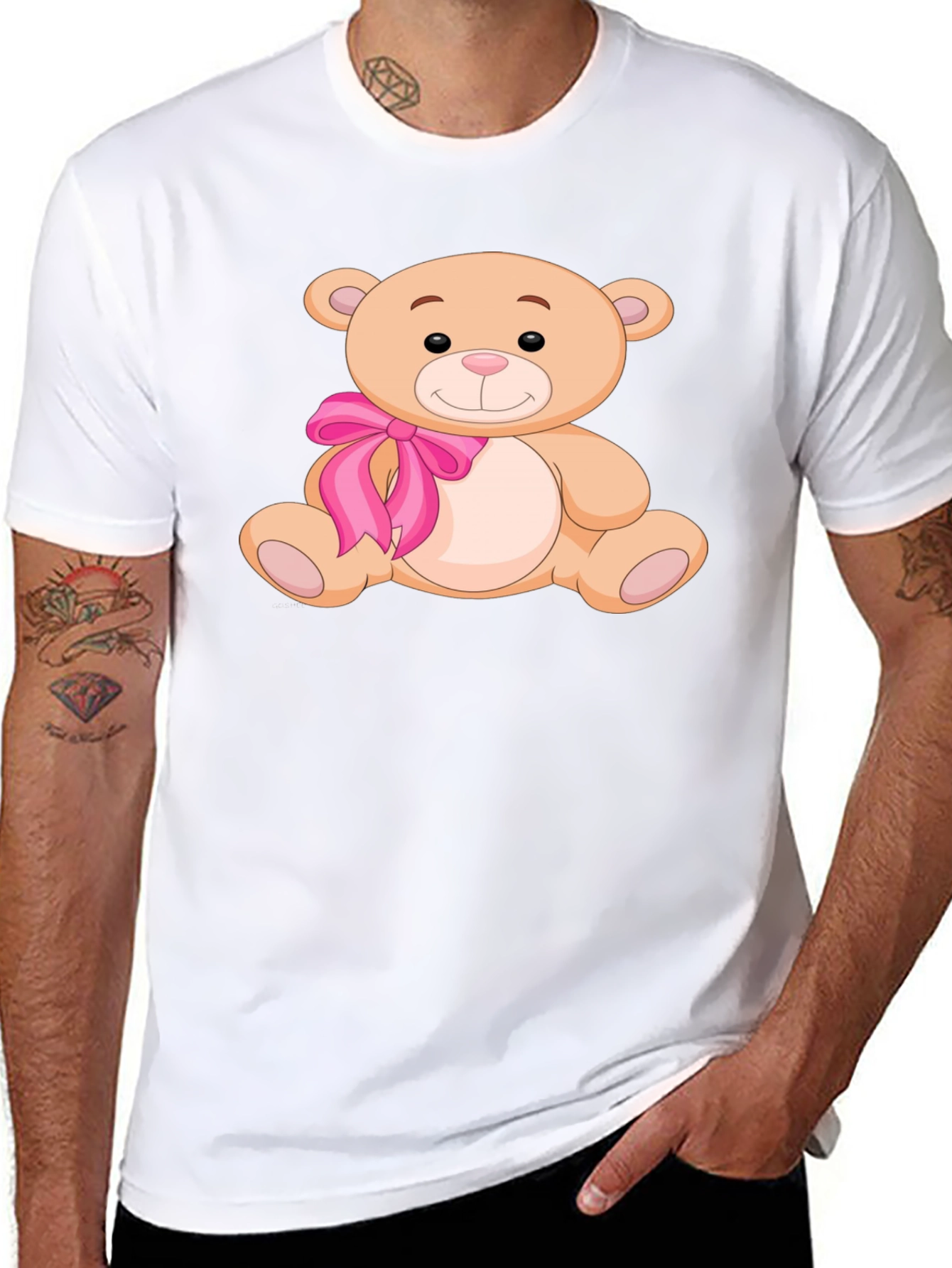 Cute Teddy Bear Graphic Tee - Mens Black T-Shirt