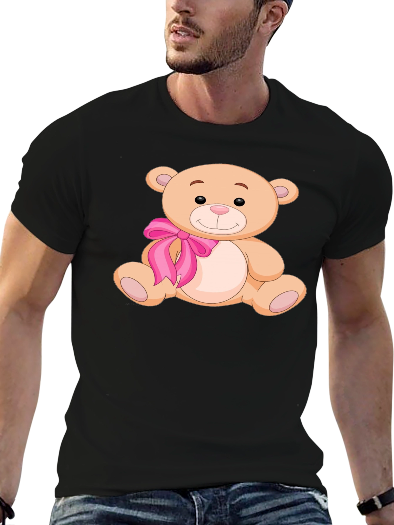 Cute Teddy Bear Graphic Tee - Mens Black T-Shirt