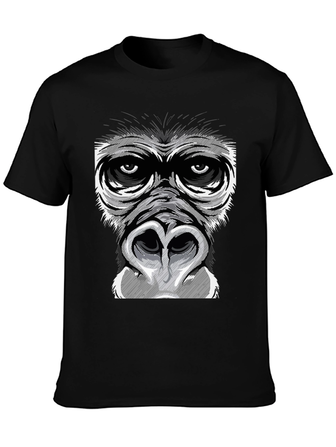 Gorilla Face Graphic Print Black T-Shirt