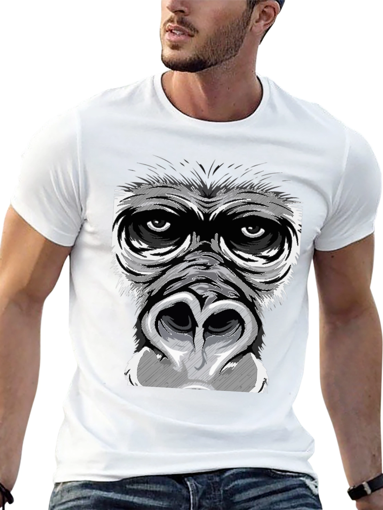 Gorilla Face Graphic Print Black T-Shirt