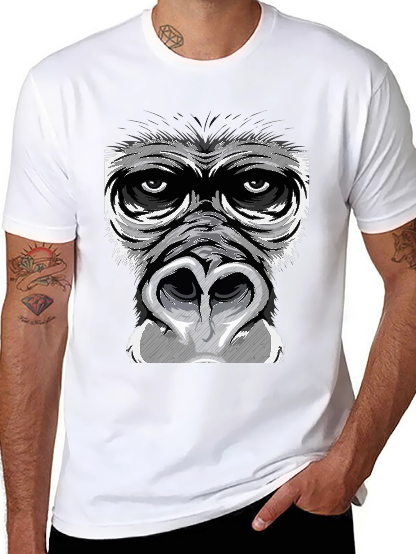 Gorilla Face Graphic Print Black T-Shirt