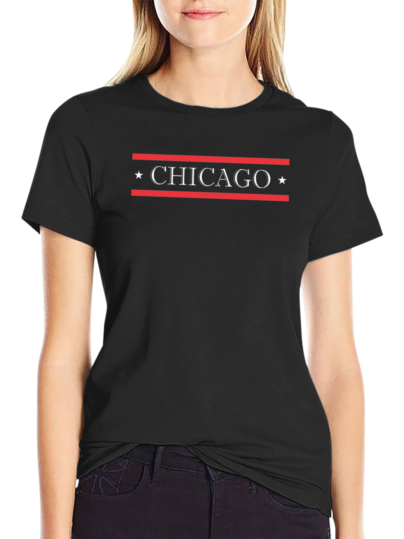 Chicago Star Graphic Tee - Black Cotton T-Shirt