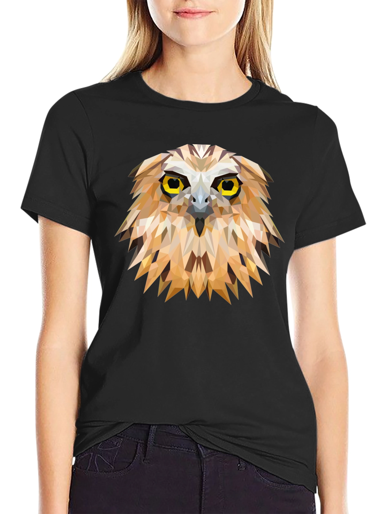 Geometric Owl Graphic Tee - Unique Mens Black T-Shirt
