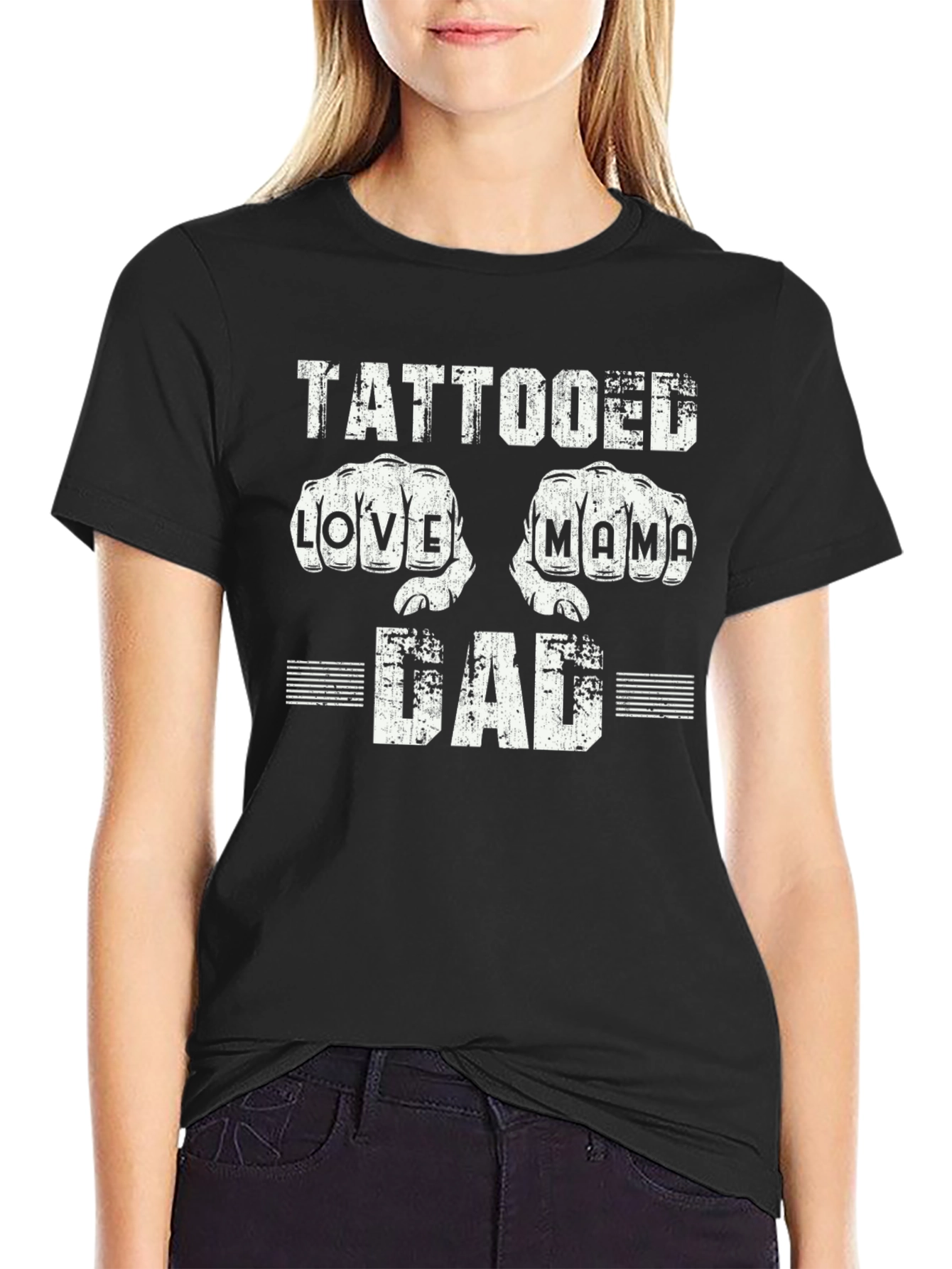 Tattooed Love Mama Dad Graphic T-Shirt