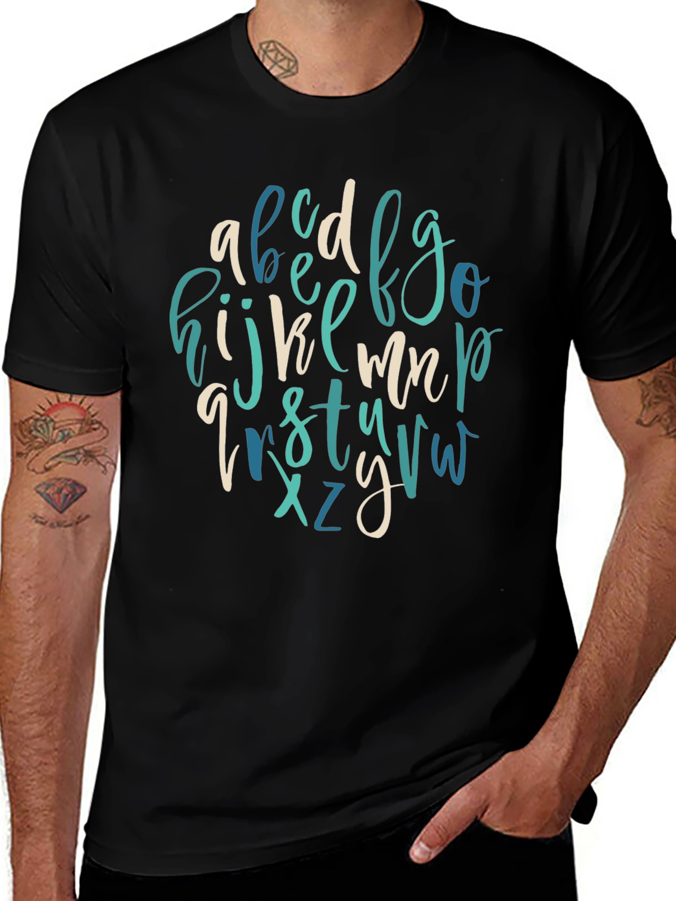 Alphabet Letter Print Crew Neck Tee