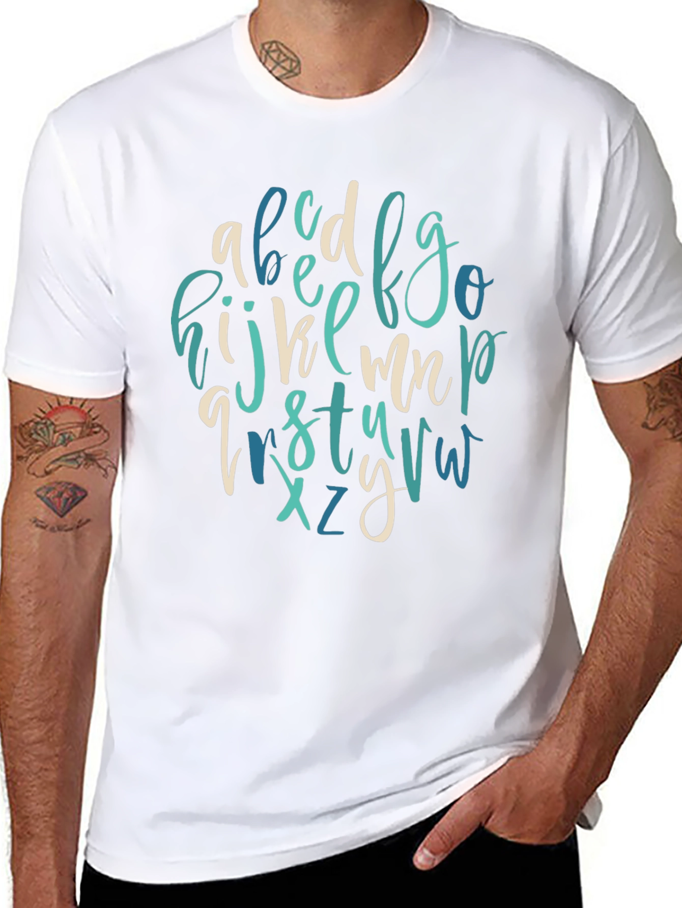 Alphabet Letter Print Crew Neck Tee
