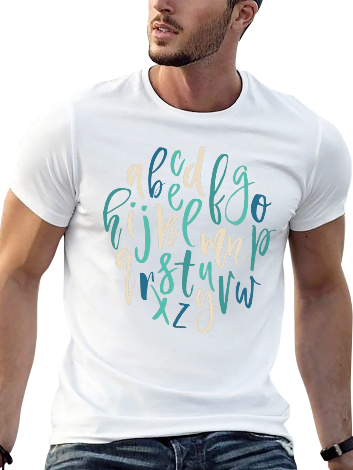 Alphabet Letter Print Crew Neck Tee