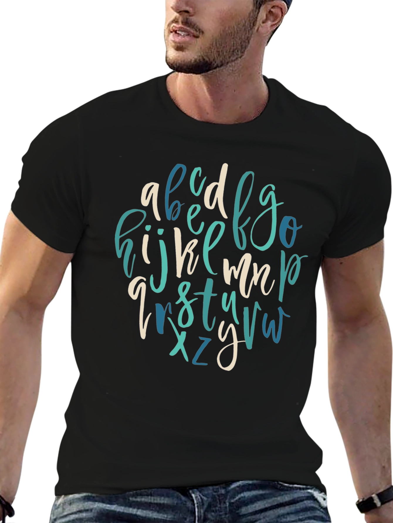 Alphabet Letter Print Crew Neck Tee