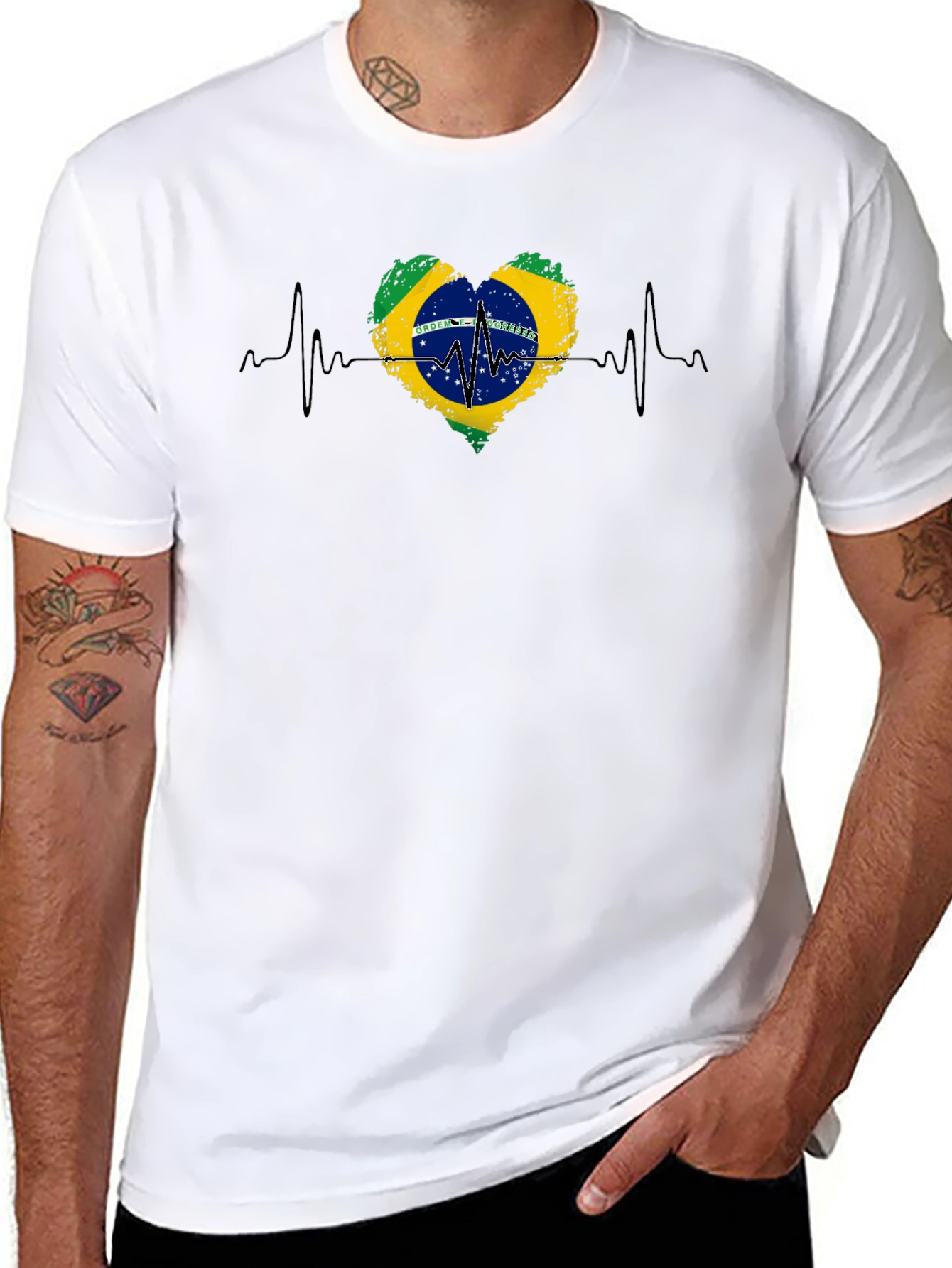 Brazil Flag Heartbeat Graphic Tee