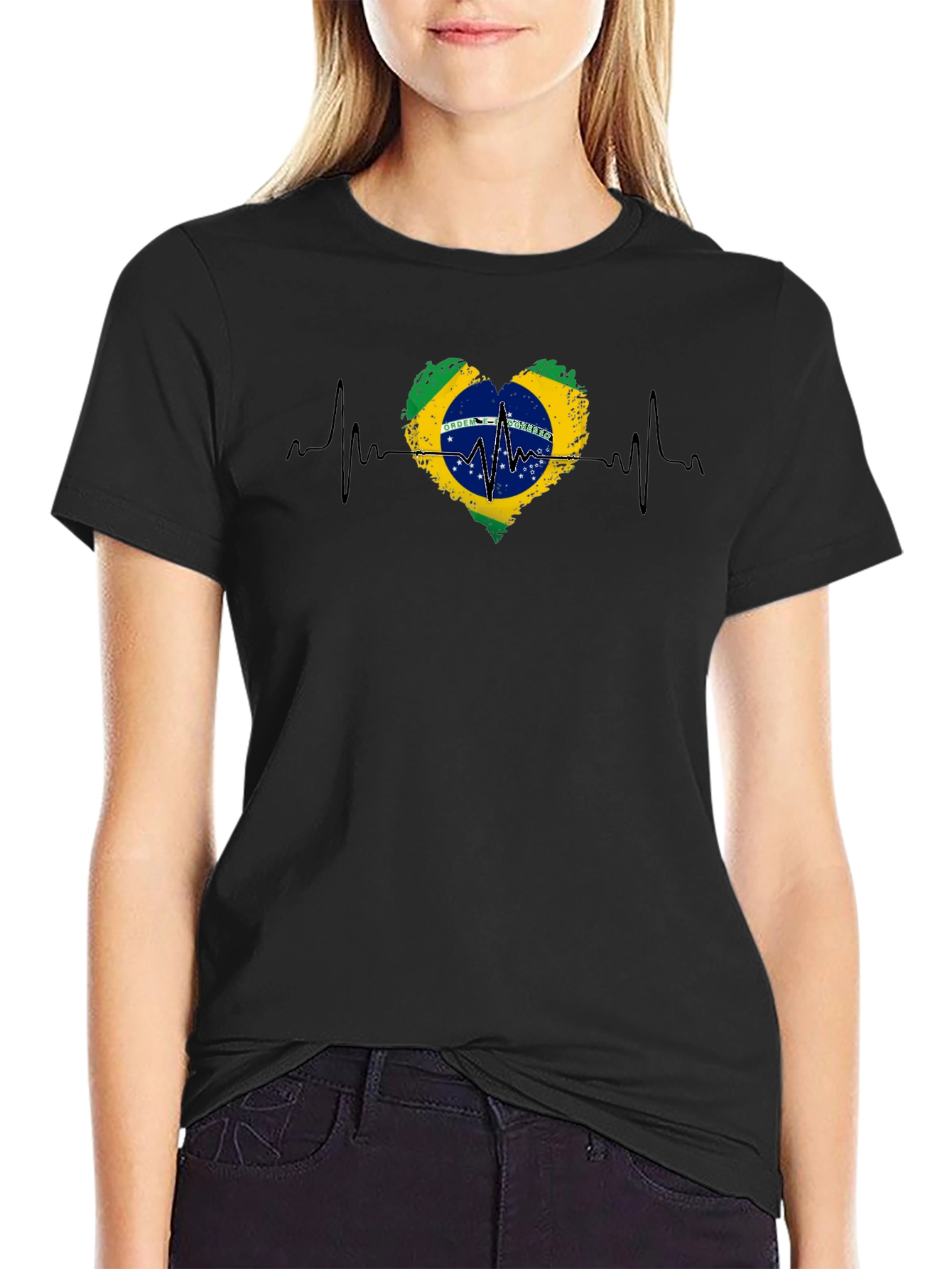 Brazil Flag Heartbeat Graphic Tee