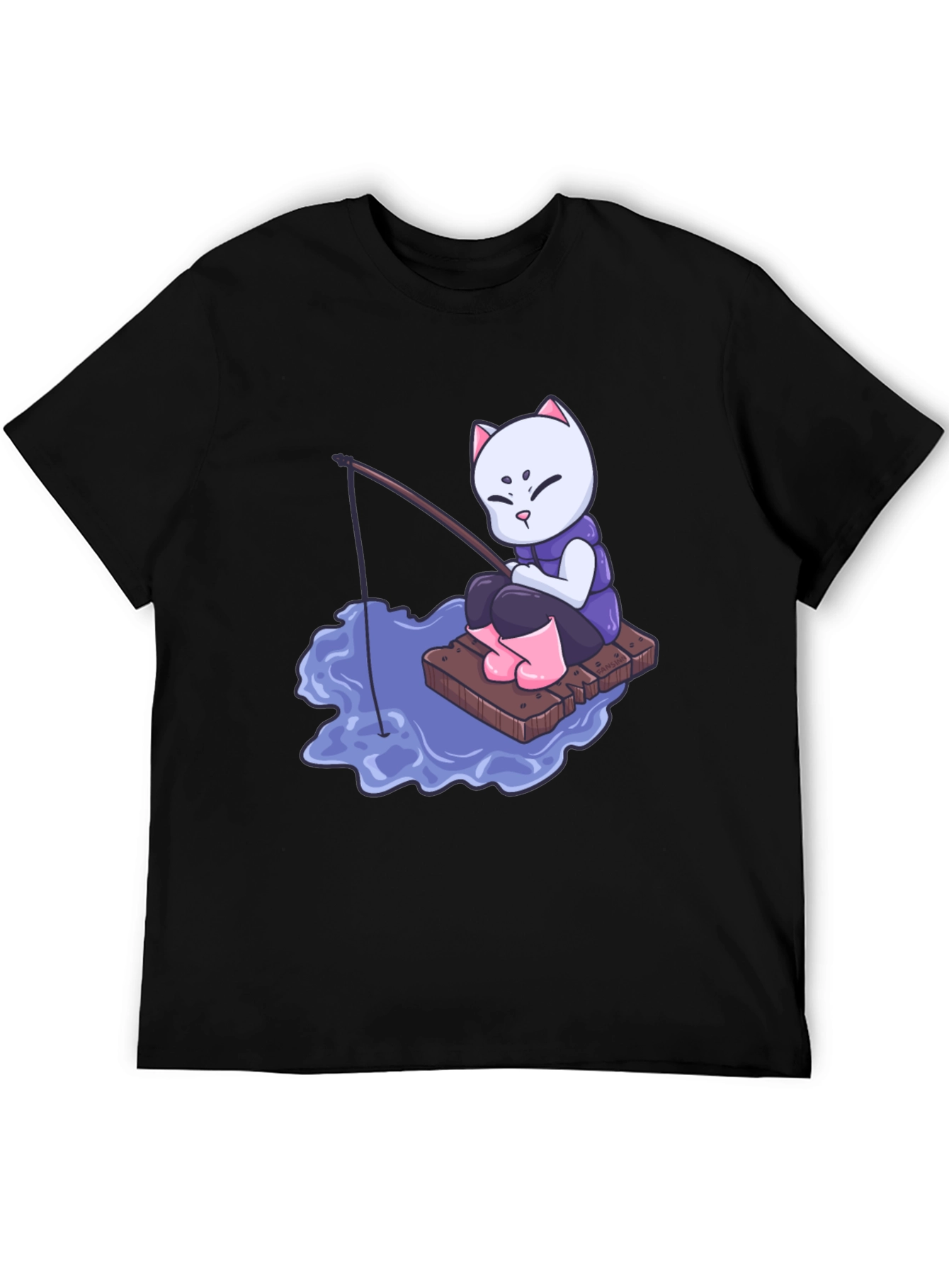 Cat Fishing Cartoon Graphic T-Shirt
