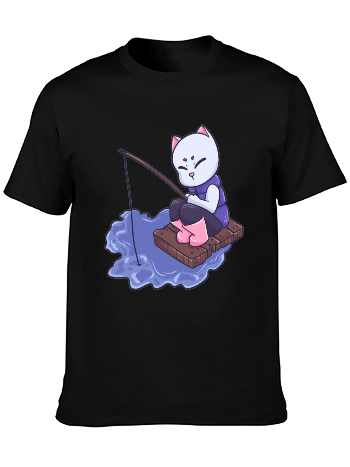 Cat Fishing Cartoon Graphic T-Shirt