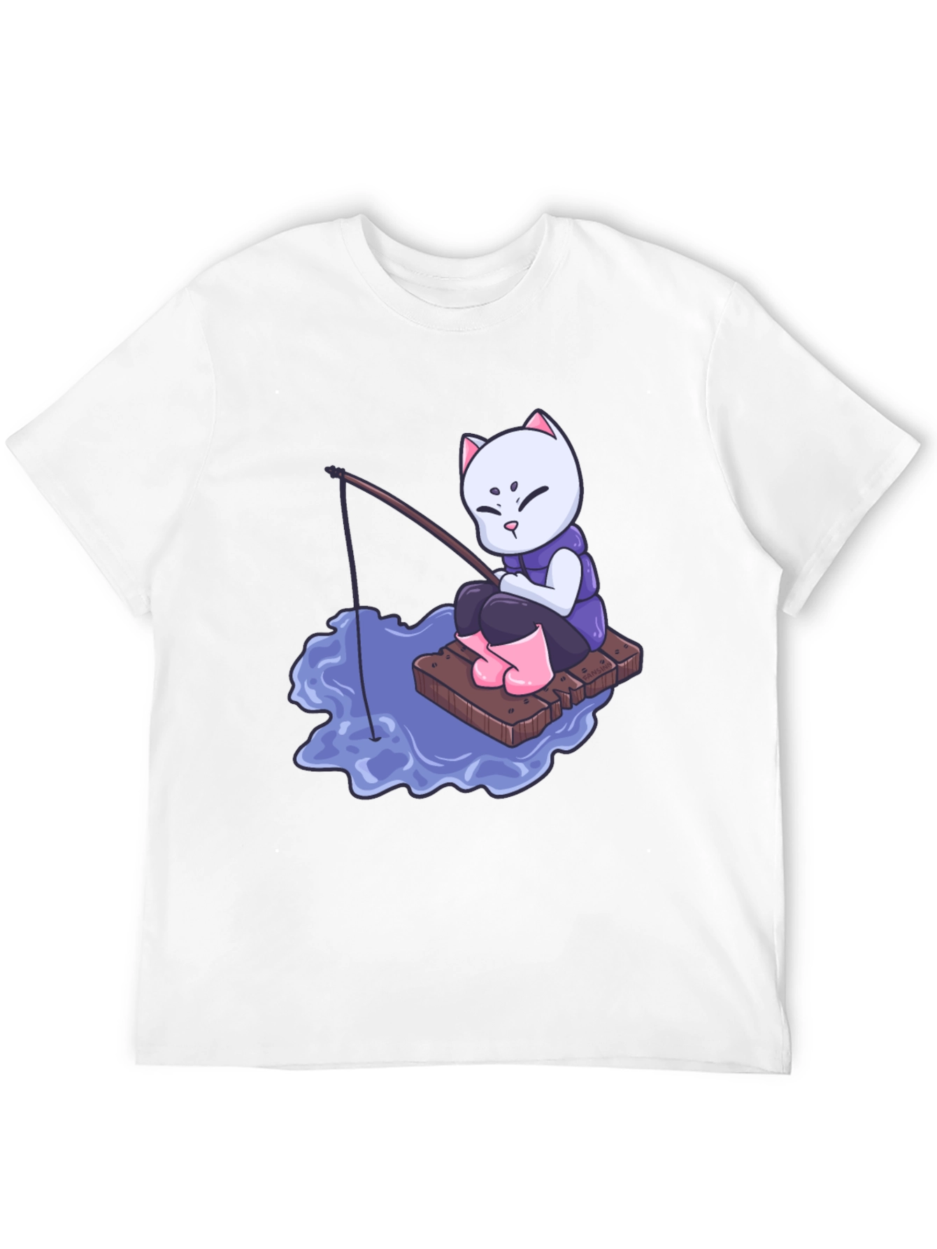 Cat Fishing Cartoon Graphic T-Shirt