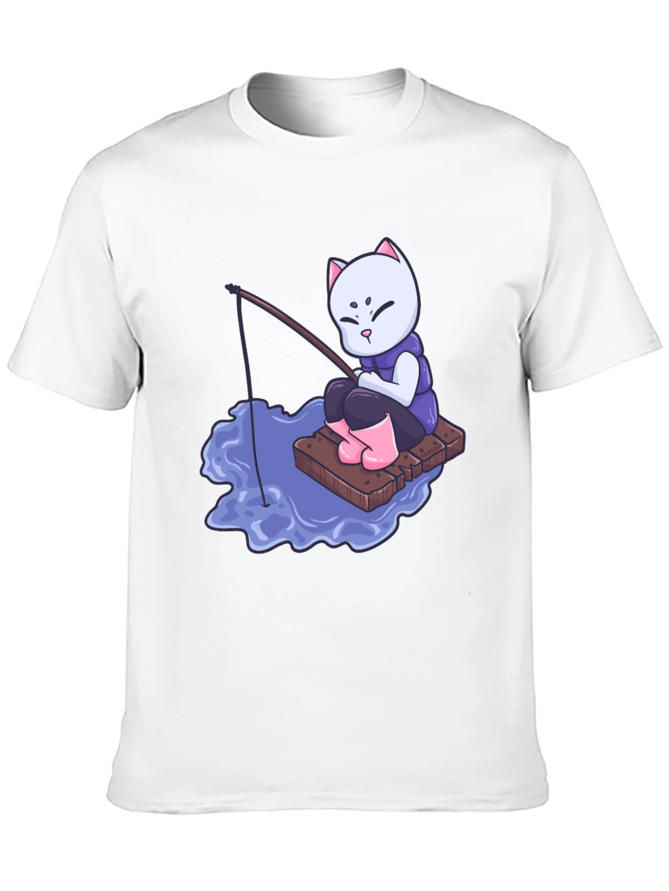 Cat Fishing Cartoon Graphic T-Shirt