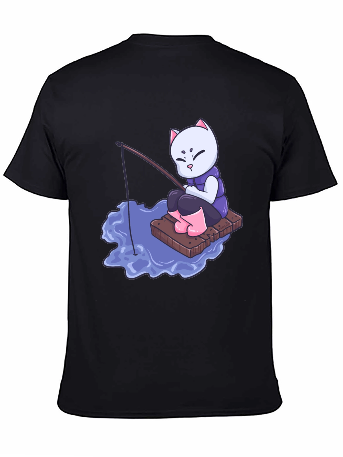 Cat Fishing Cartoon Graphic T-Shirt