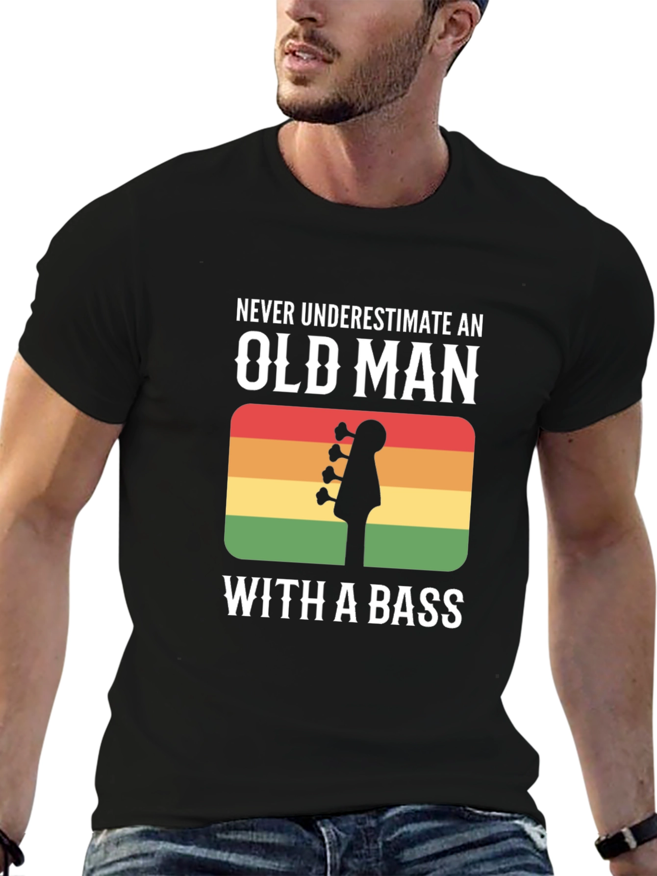 Old Man With a Bass Guitar T-Shirt