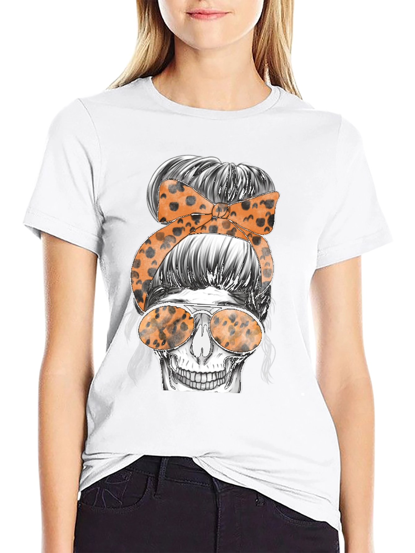 Messy Bun Skull Graphic Tee