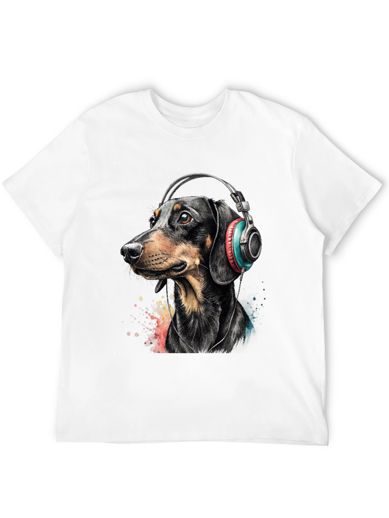 Dachshund Dog Wearing Headphones Graphic Tee