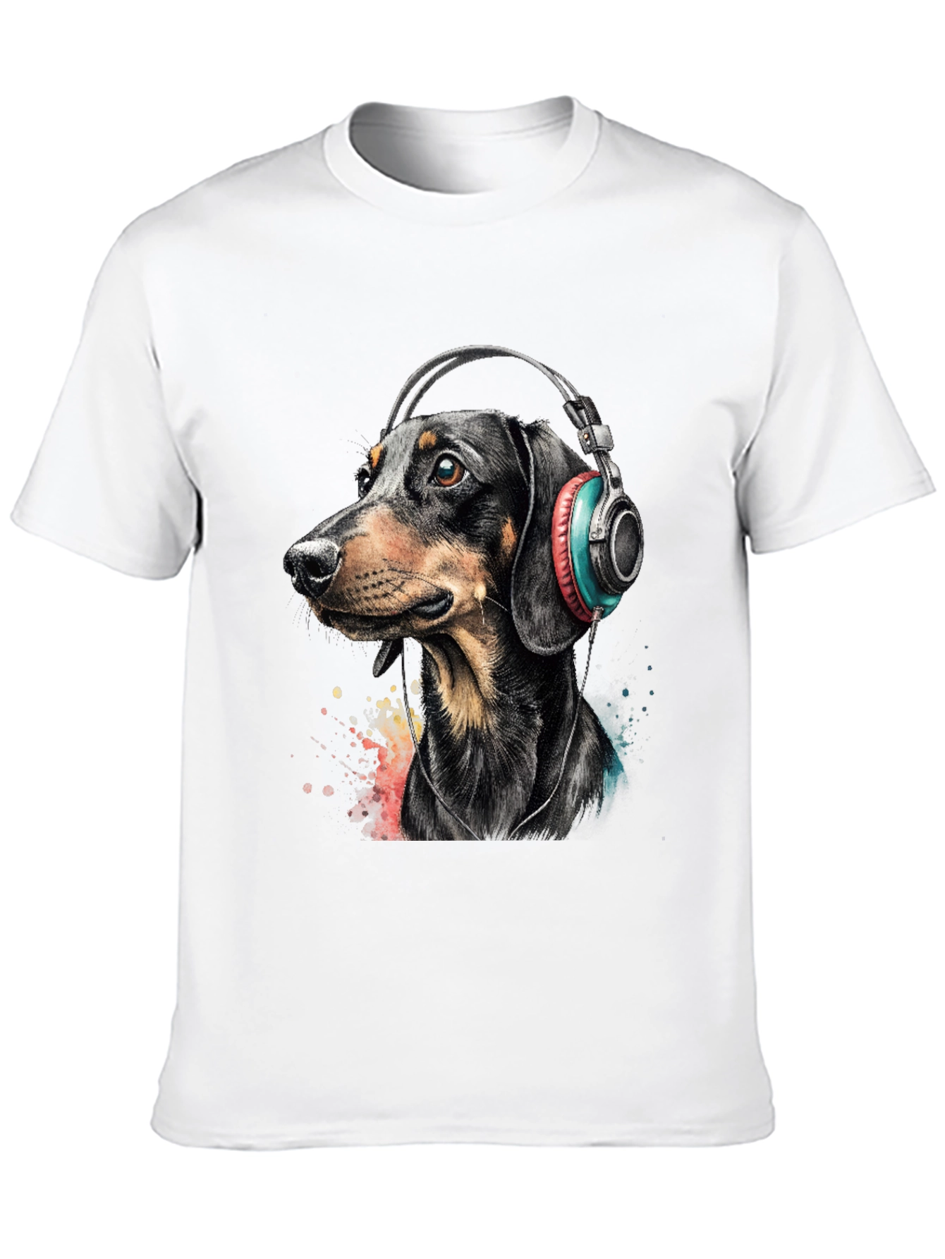 Dachshund Dog Wearing Headphones Graphic Tee