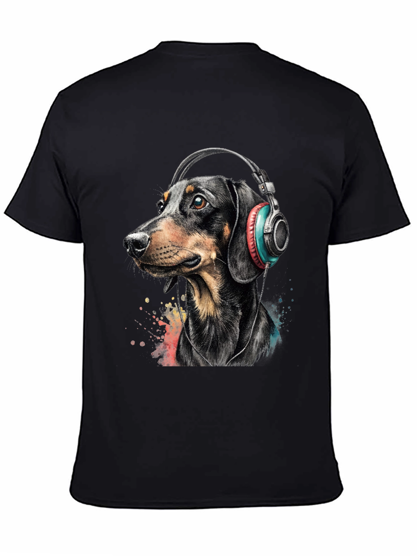 Dachshund Dog Wearing Headphones Graphic Tee