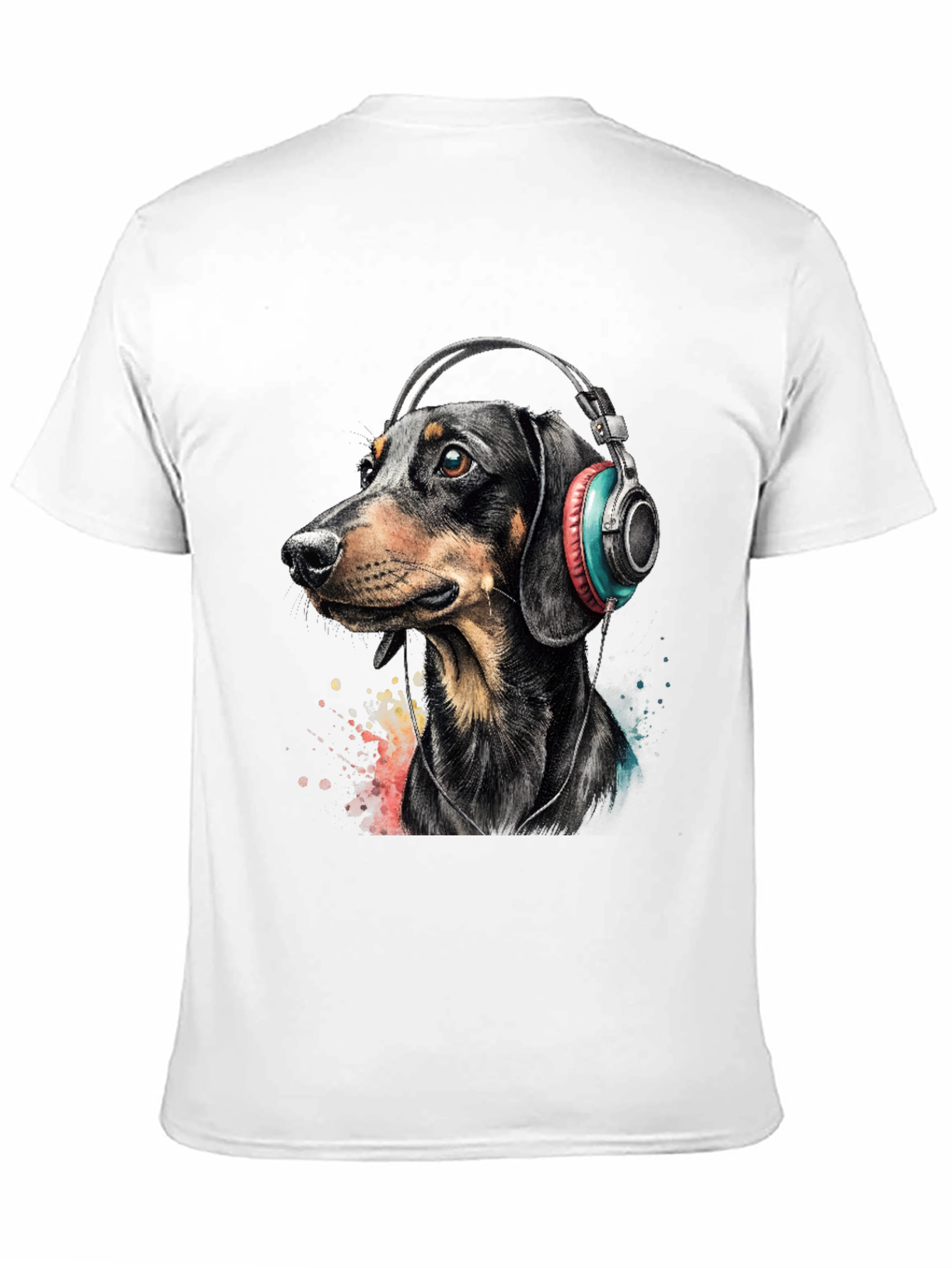 Dachshund Dog Wearing Headphones Graphic Tee