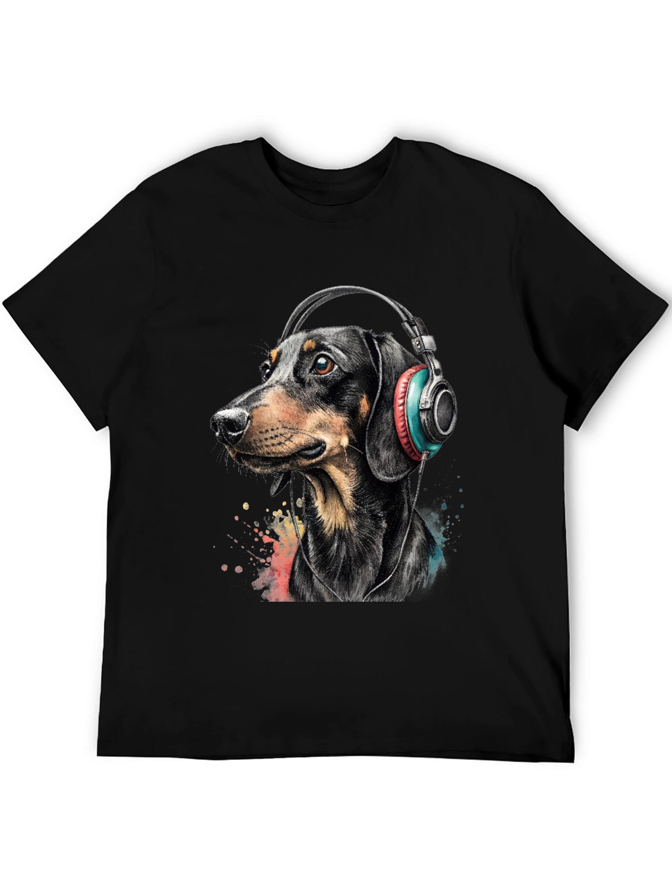 Dachshund Dog Wearing Headphones Graphic Tee