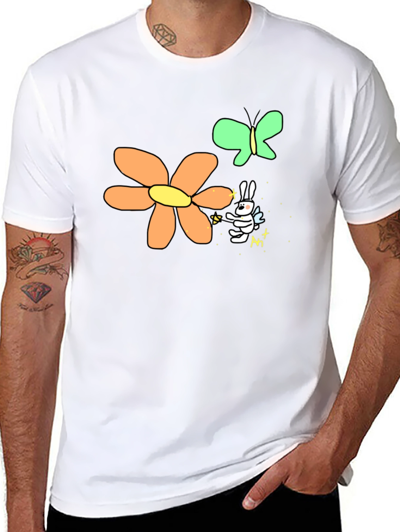 Mens Black Graphic Tee - Bunny Fairy