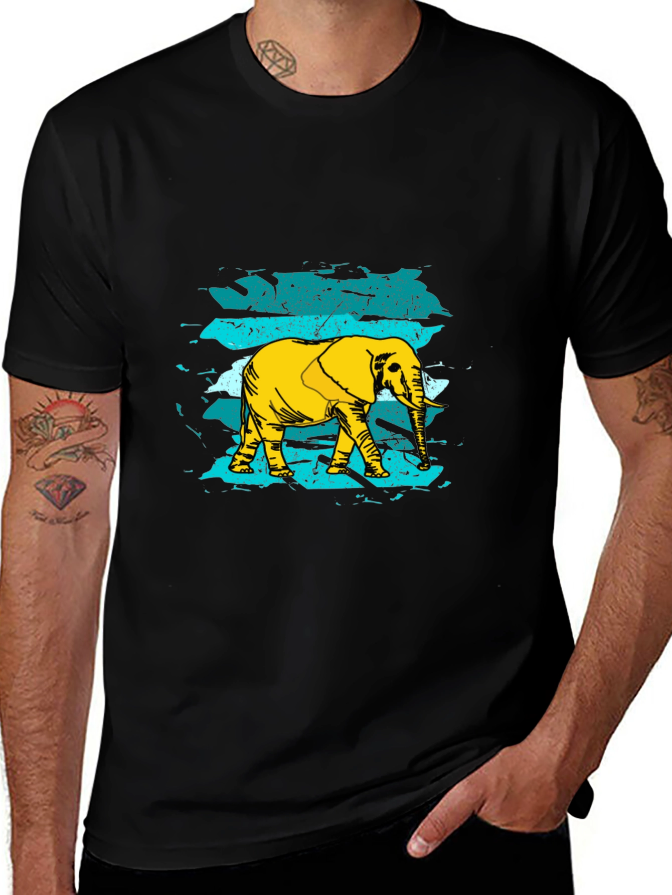 Elephant Graphic Print Mens Black T-Shirt