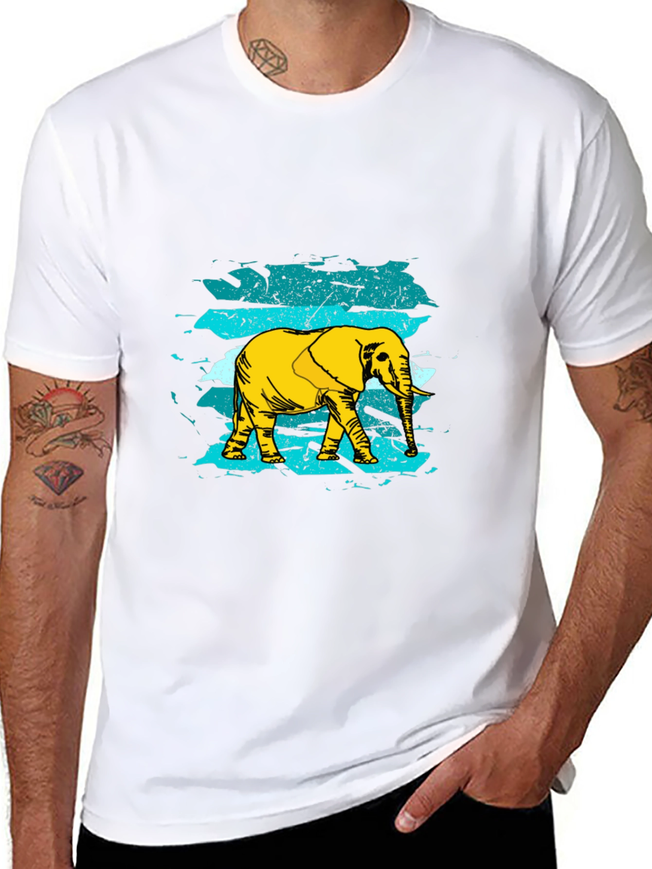 Elephant Graphic Print Mens Black T-Shirt