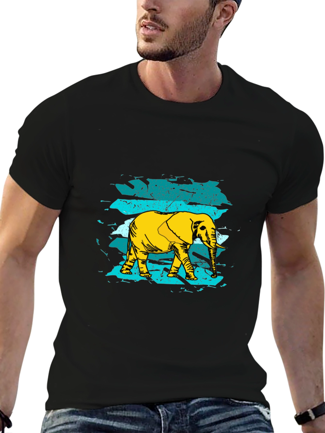Elephant Graphic Print Mens Black T-Shirt