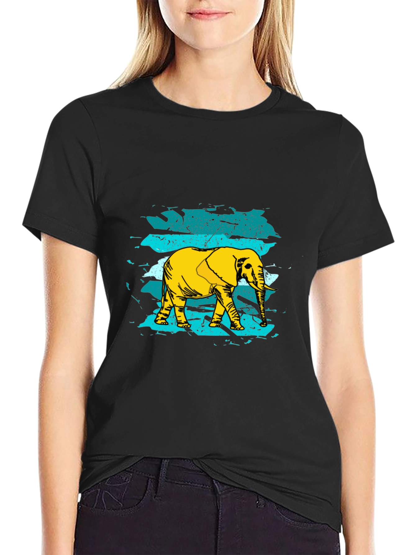 Elephant Graphic Print Mens Black T-Shirt