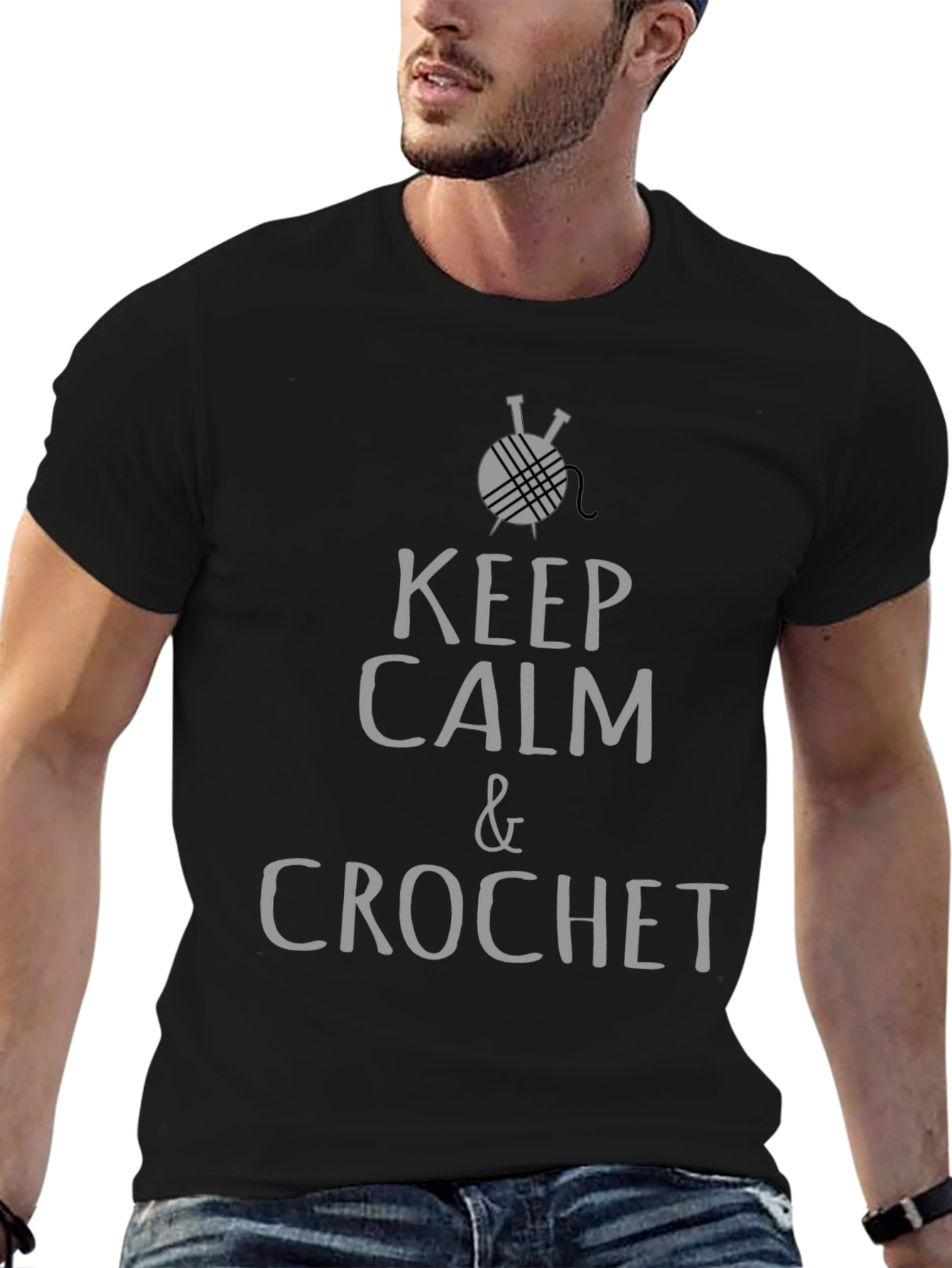 Keep Calm & Crochet Graphic T-Shirt - Black