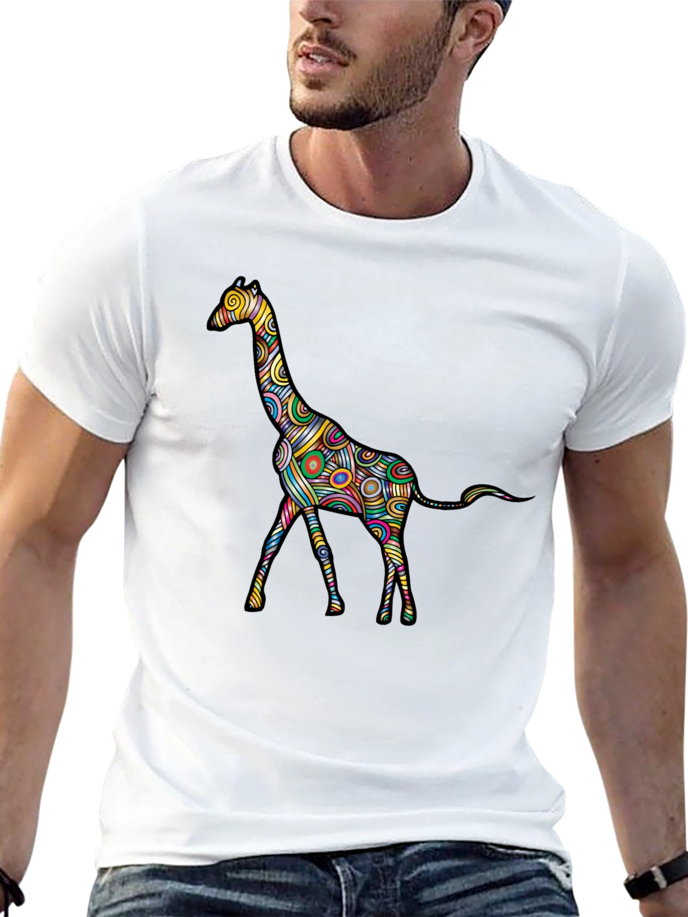 Psychedelic Giraffe Graphic Black T-Shirt