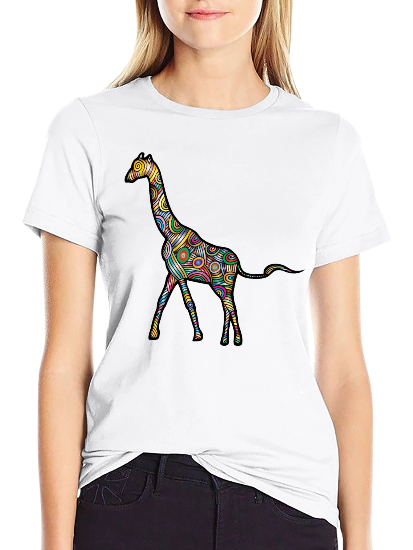 Psychedelic Giraffe Graphic Black T-Shirt