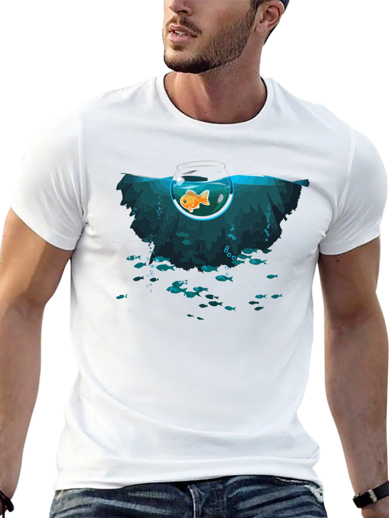 Unique Goldfish Graphic Black T-Shirt