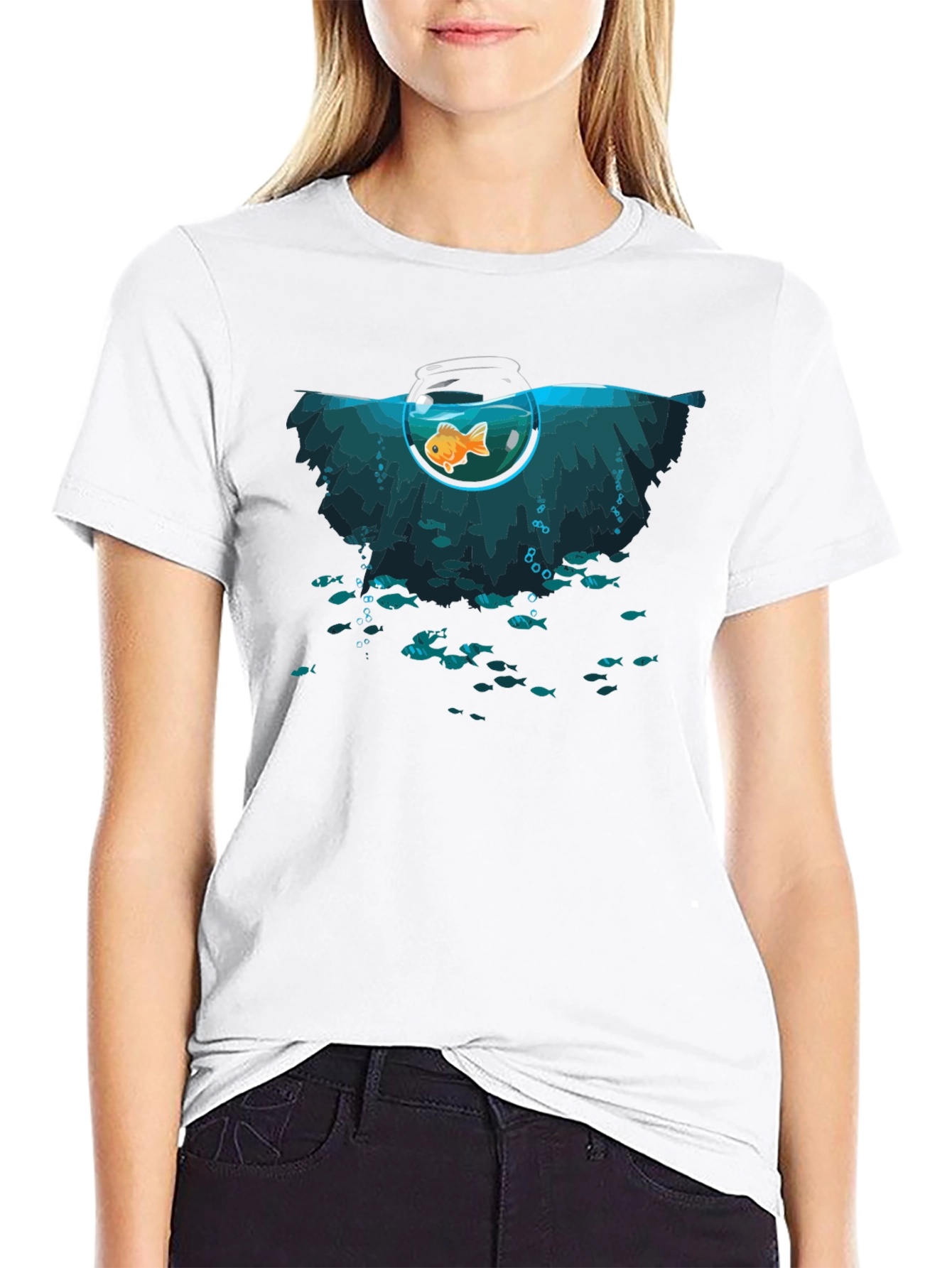 Unique Goldfish Graphic Black T-Shirt