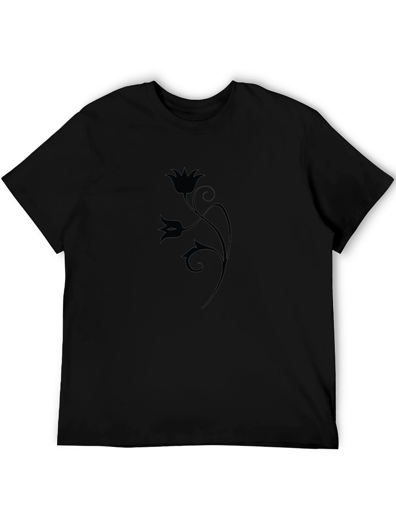 Elegant Floral Graphic Print Black T-Shirt