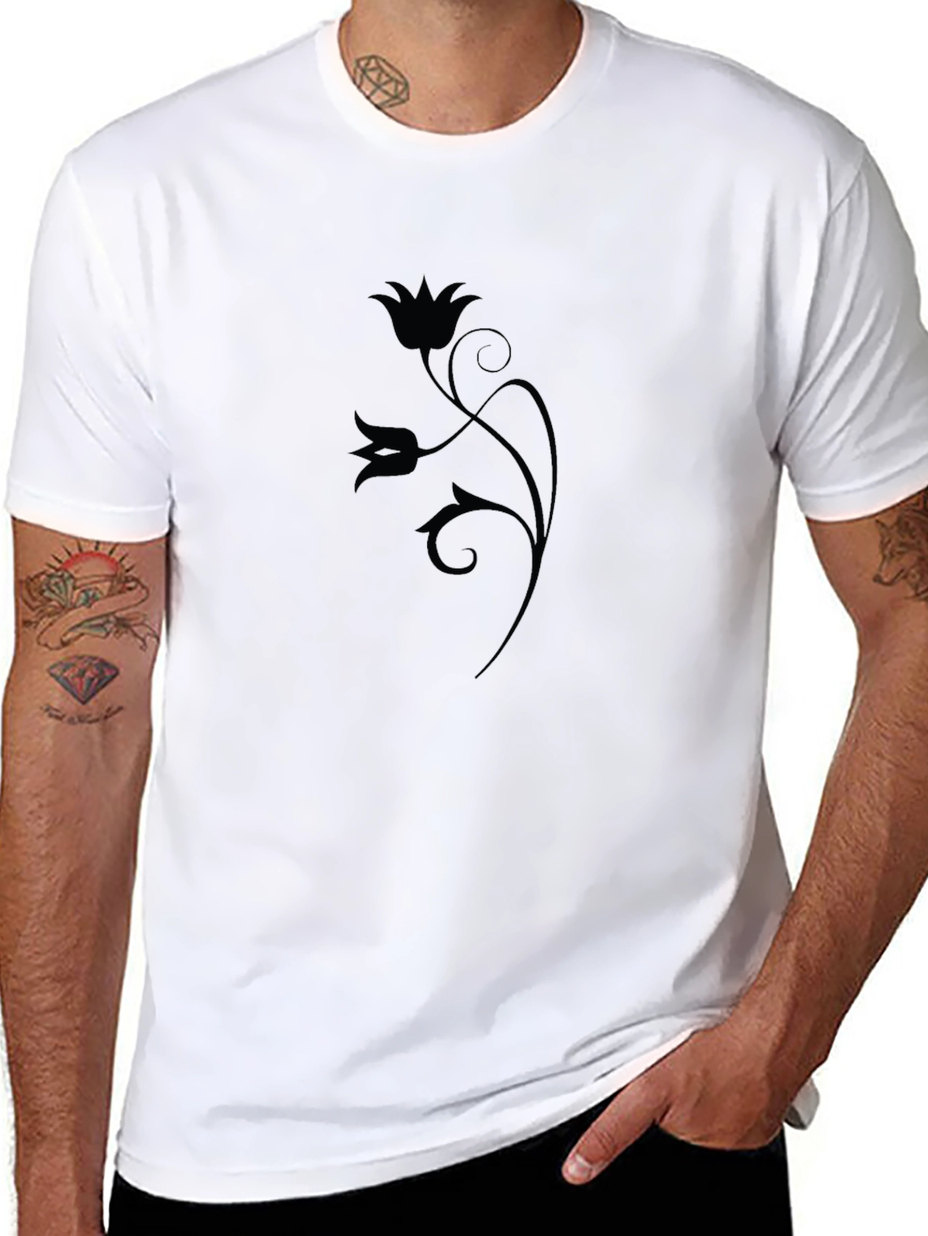 Elegant Floral Graphic Print Black T-Shirt