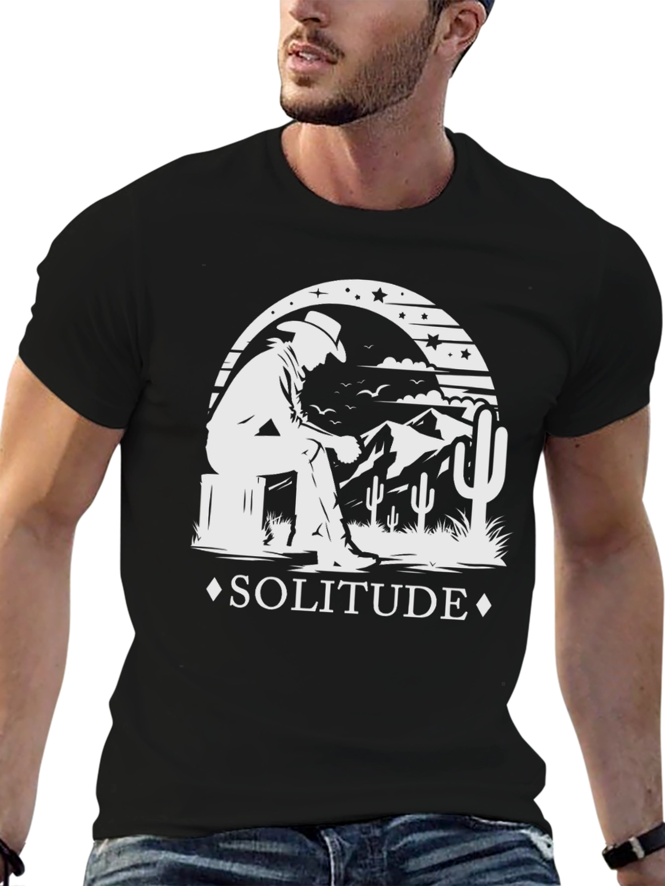 Solitude Cowboy Graphic Tee - Stylish Desert Theme T-Shirt