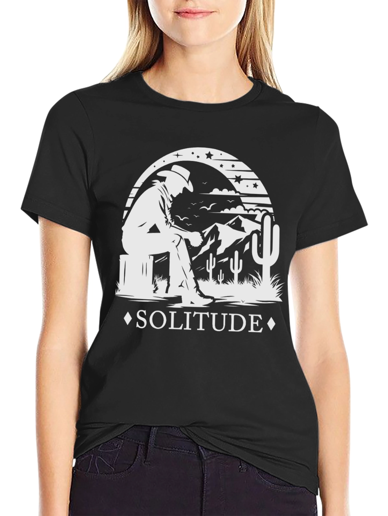 Solitude Cowboy Graphic Tee - Stylish Desert Theme T-Shirt