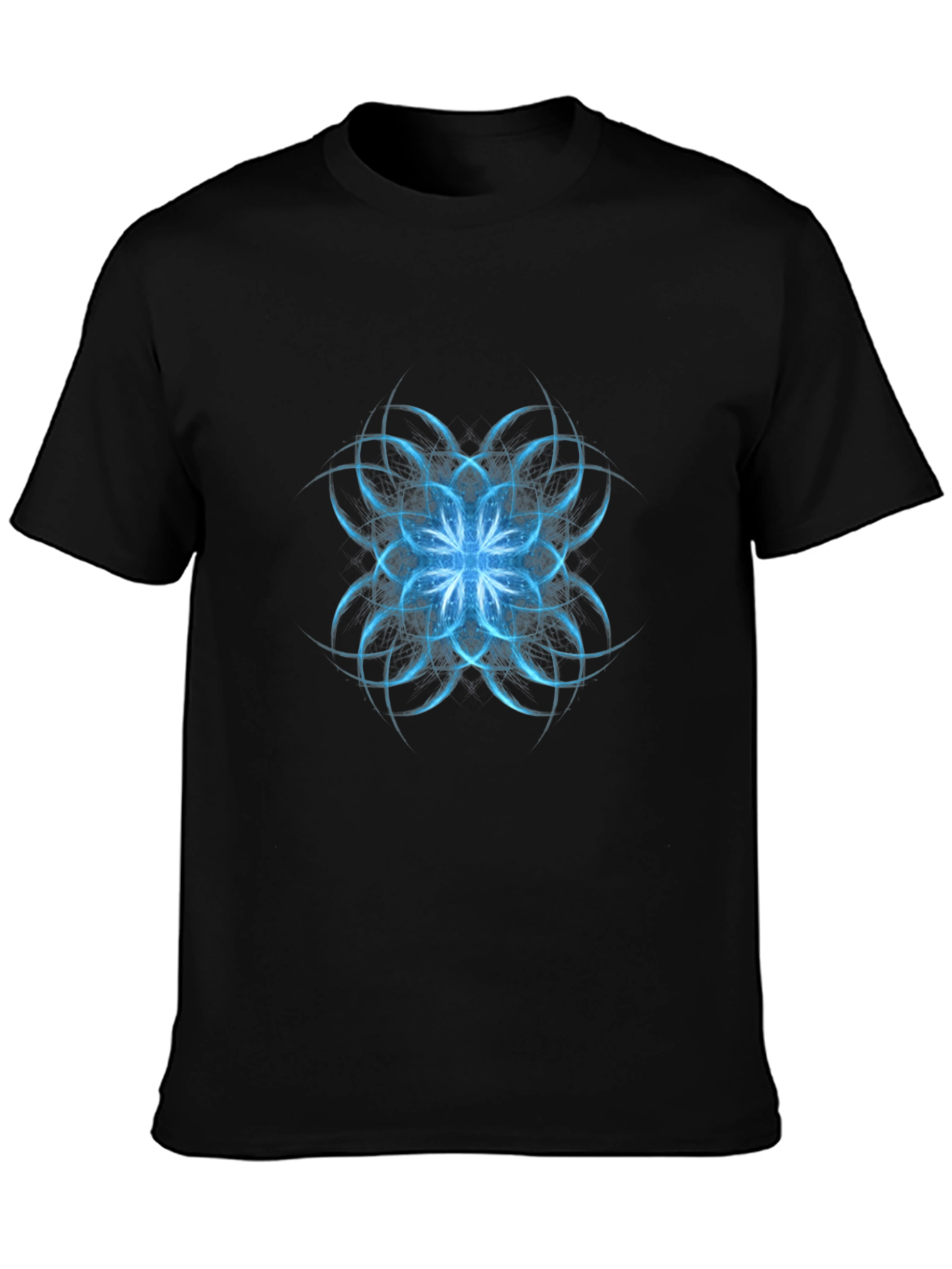 Abstract Blue Floral Graphic Black T-Shirt